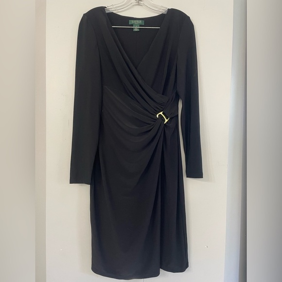 Lauren Ralph Lauren Dresses & Skirts - Lauren Ralph Lauren Women’s faux wrap black midi long sleeve dress size 6